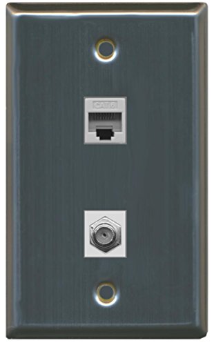RiteAV - 1 Port Coax Cable TV- F-Type 1 Port Cat6 Ethernet Wall Plate - Stainless Steel/Gray