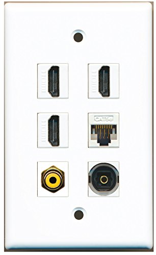 RiteAV - 3 HDMI 1 Port RCA Yellow 1 Port Toslink 1 Port Cat5e Ethernet White Wall Plate