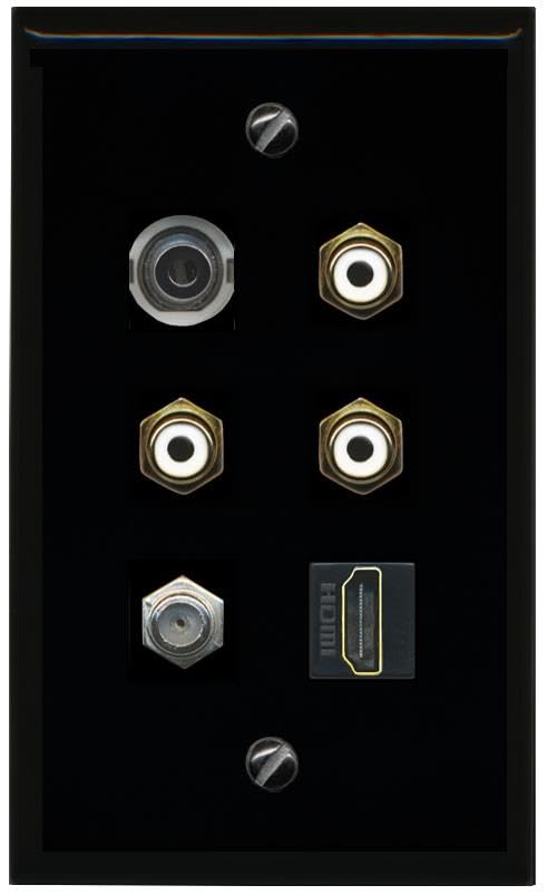RiteAV 3.5mm Coax HDMI 3 RCA White Flat/Solid Wall Plate [Black]