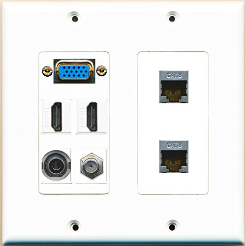 RiteAV Svga 2 HDMI White Coax 3.5mm 2 Shielded Cat6 Wall Plate White