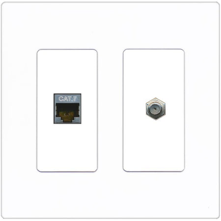 RiteAV Coax and Cat7 Wall Plate - 2 Gang [Screwless White]