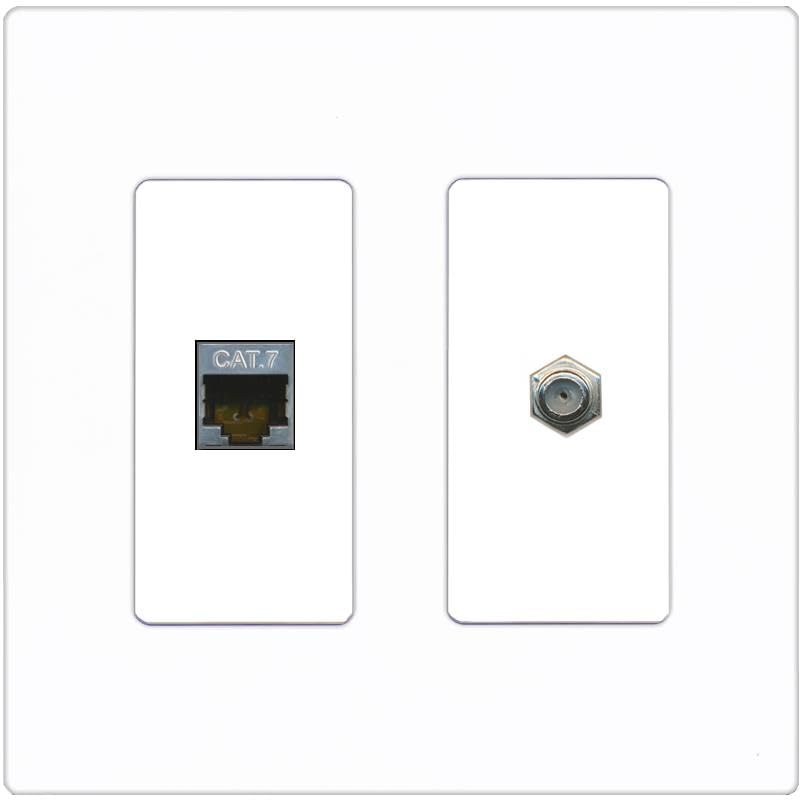 RiteAV Coax and Cat7 Wall Plate - 2 Gang [Screwless White]