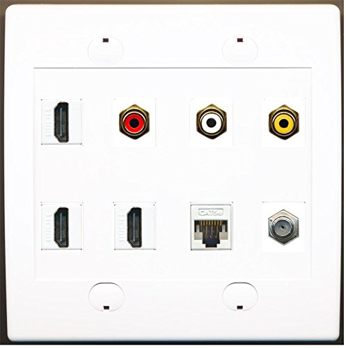 RiteAV - 3 x RCA - 3 x HDMI and 1 x Cat5e 1x Coax Cable TV Port Wall Plate White