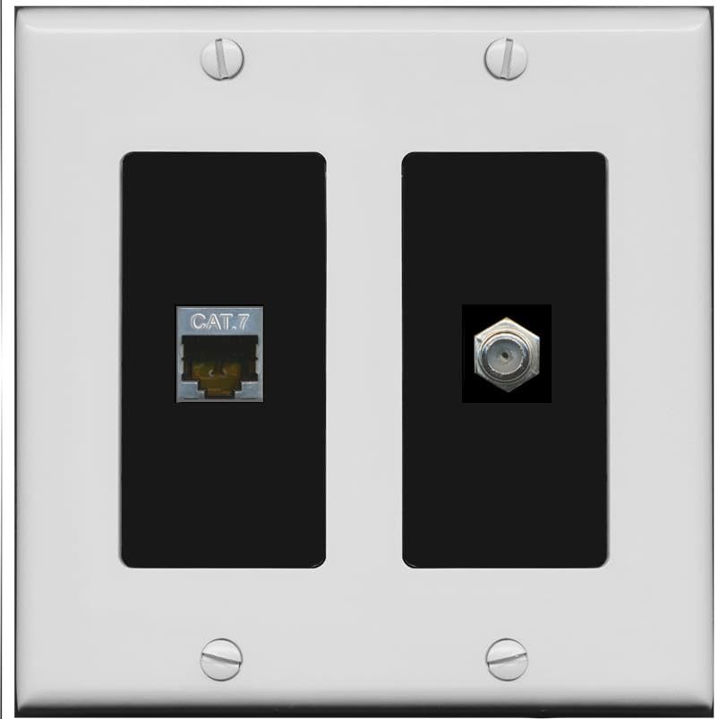 RiteAV Coax and Cat7 Wall Plate - 2 Gang [Gray/Black]