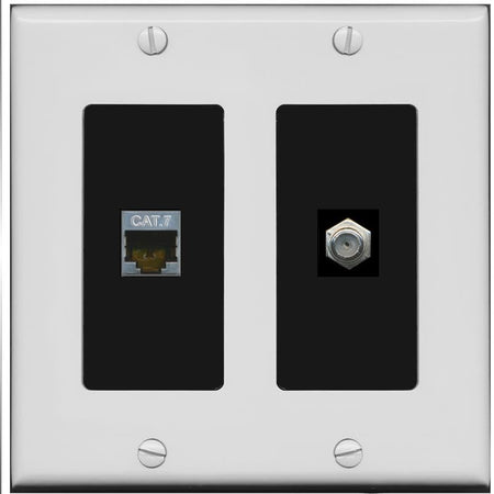 RiteAV Coax and Cat7 Wall Plate - 2 Gang [Gray/Black]