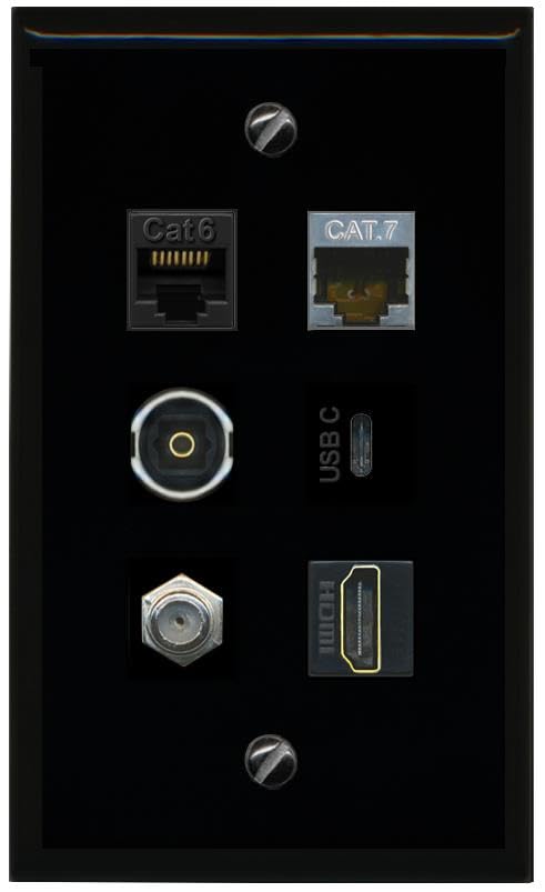 RiteAV CAT6 CAT7 Coax HDMI TOSLINK USBC Flat/Solid Wall Plate [Black]