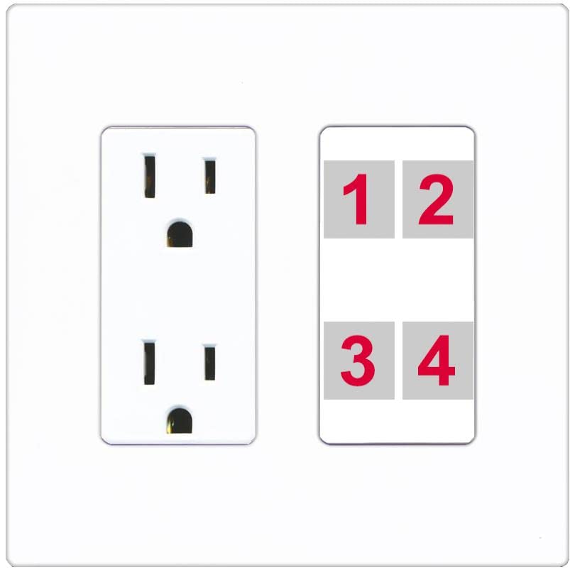 RiteAV Custom 4 Port Custom Wall Plate - Outlet [Screwless White]