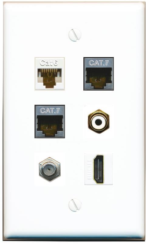 RiteAV CAT6 2 CAT7 COAX HDMI RCA-WHITE Flat/Solid Wall Plate [White]