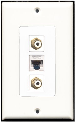 RiteAV 2 Port RCA White 1 Cat5e Ethernet White Wall Plate OVERSIZED