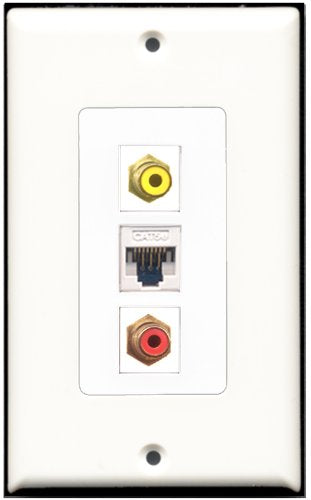 RiteAV 1 Port RCA Red 1 RCA Yellow 1 Cat5e Ethernet White Wall Plate OVERSIZED