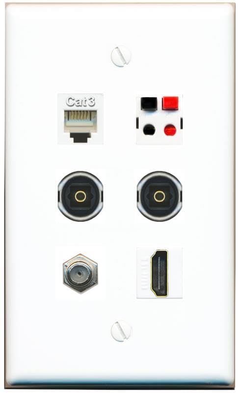 RiteAV COAX HDMI PHONE SPEAKER 2 TOSLINK Flat/Solid Wall Plate [White]