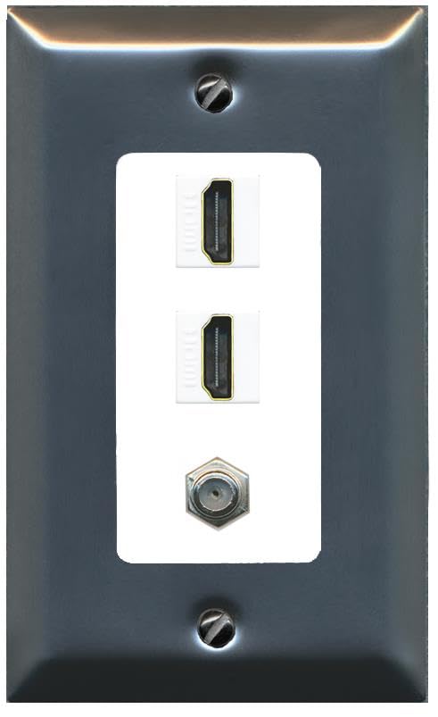 COAX 2 HDMI Wall Plate-1 Gang Brushed-Nickel/White