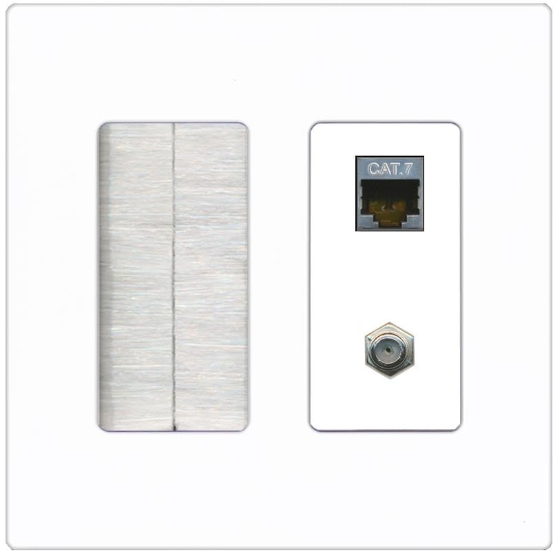 RiteAV Coax and Cat7 Wall Plate - Brush [Screwless White]