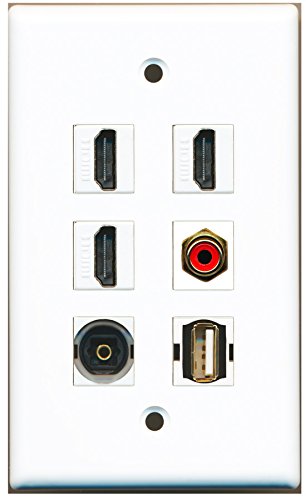 RiteAV - 3 HDMI 1 Port RCA Red 1 Port USB A-A 1 Port Toslink Wall Plate