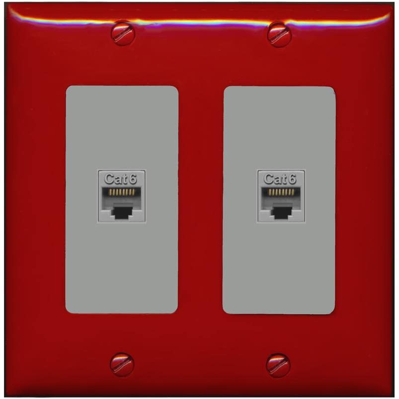 RiteAV 2 Port Cat6 Ethernet Wall Plate - 2 Gang [Red/Gray]