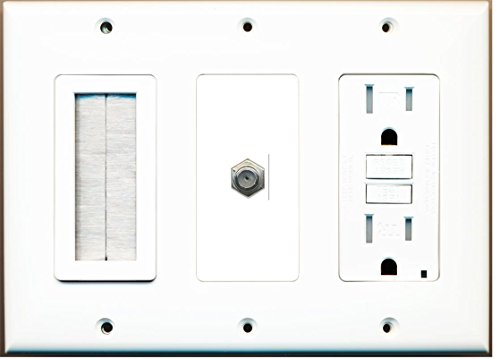 RiteAV - (3 Gang 15A GFCI Outlet Mesh-Brush Coax Wall Plate White