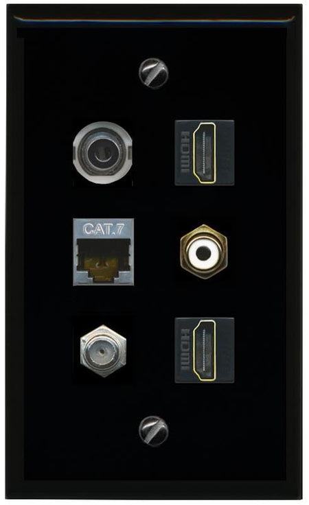 RiteAV 3.5mm CAT7 COAX 2 HDMI RCA WHITE Flat/Solid Wall Plate [Black]