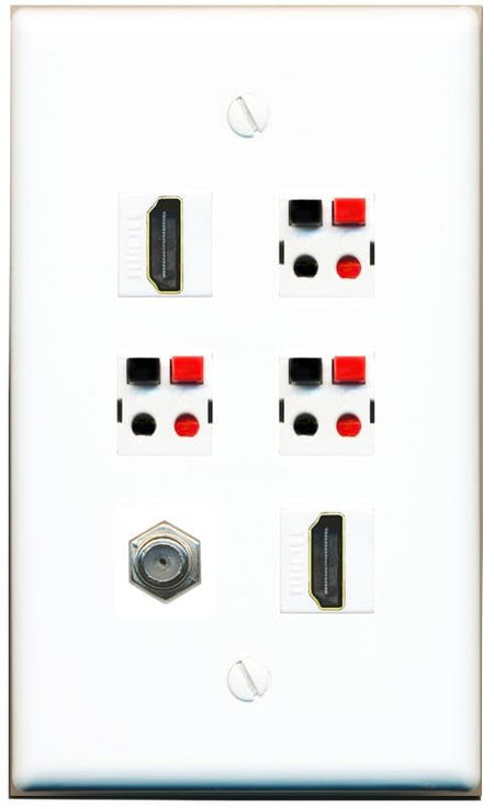 RiteAV COAX 2 HDMI 3 SPEAKER Flat/Solid Wall Plate [White]