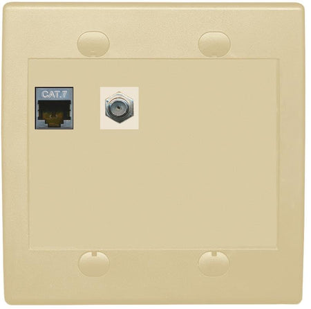 RiteAV Coax and Cat7 Wall Plate - Flat 2 Gang [Ivory/Ivory]