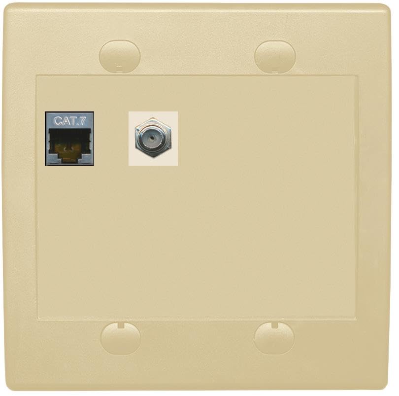 RiteAV Coax and Cat7 Wall Plate - Flat 2 Gang [Ivory/Ivory]