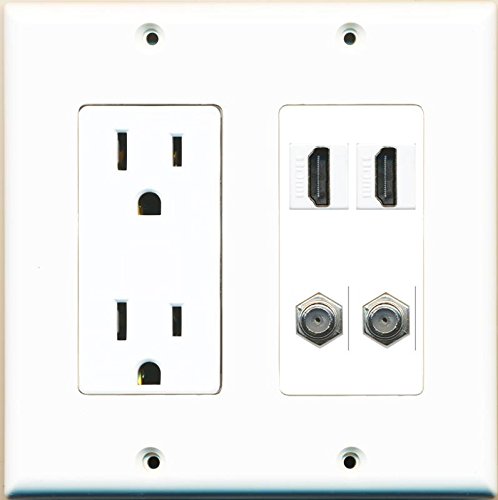 RiteAV Power Outlet 2 HDMI White 2 Coax Wall Plate White