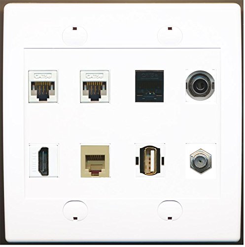 RiteAV 3 Port Cat5e Ethernet 1 x HDMI Phone USB and Coax Cable TV Wall Plate