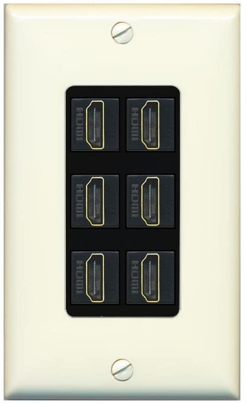 RiteAV HDMI Wall Plate 6 Port - 1 Gang [Light-Almond/Black]