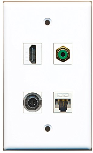 RiteAV - 1 Port HDMI 1 Port RCA Green 1 Port 3.5mm 1 Port Cat5e Ethernet White Wall Plate