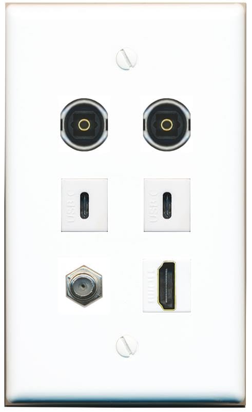 RiteAV Coax HDMI 2 TOSLINK 2 USBC Flat/Solid Wall Plate [White]