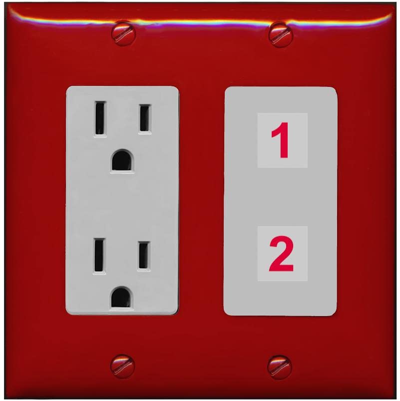 RiteAV Custom Wall Plate 2 Port - Outlet [Red/Gray]