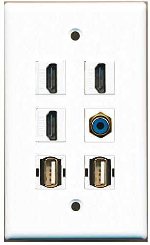 RiteAV - 3 HDMI 1 Port RCA Blue 2 Port USB A-A Wall Plate