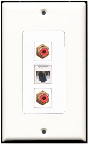 RiteAV 2 Port RCA Red 1 Cat5e Ethernet White Wall Plate OVERSIZED