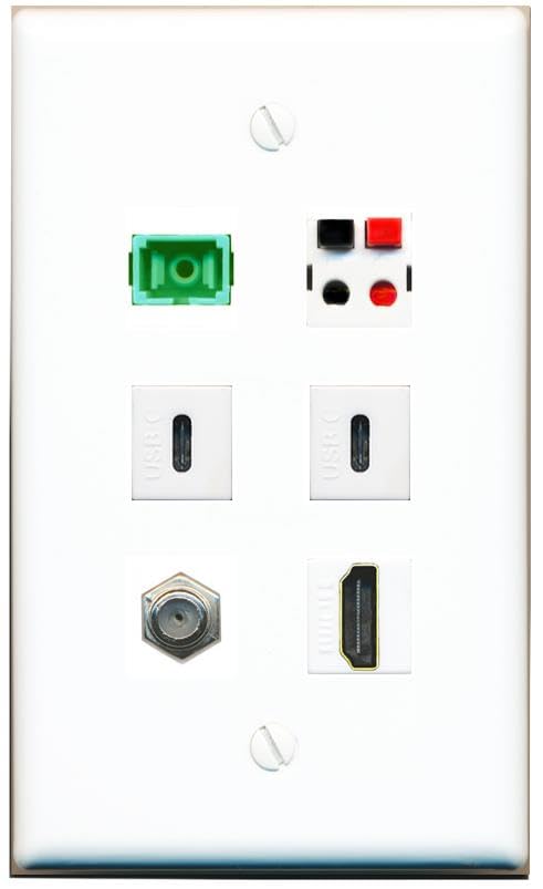 RiteAV Coax HDMI SC-APC-SX Speaker 2 USBC Flat/Solid Wall Plate [White]