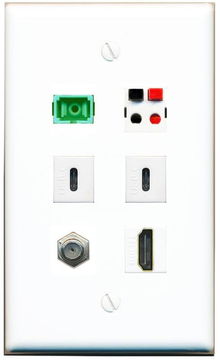 RiteAV Coax HDMI SC-APC-SX Speaker 2 USBC Flat/Solid Wall Plate [White]