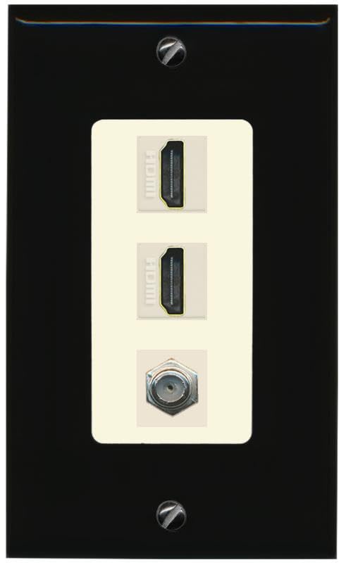 Coax 2 HDMI Wall Plate-1 Gang Black/Light-Almond