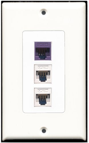 RiteAV 2 Port Cat5e Ethernet White 1 Cat5e Ethernet Purple Wall Plate OVERSIZED