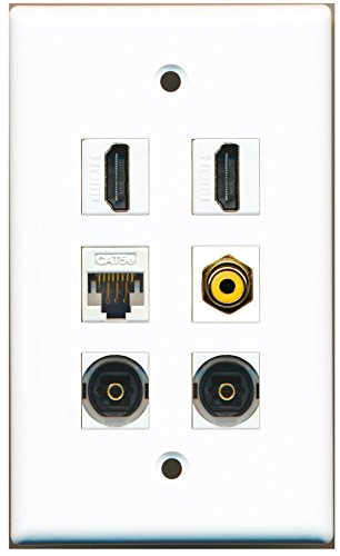 RiteAV - 2 HDMI 1 Port RCA Yellow 2 Port Toslink 1 Port Cat5e Ethernet White Wall Plate