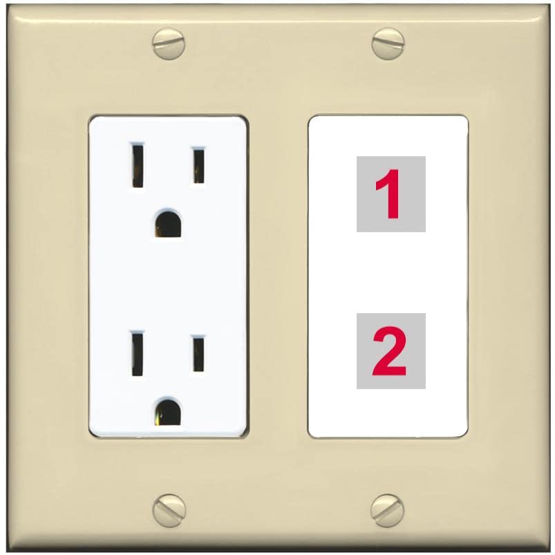 RiteAV Custom Wall Plate 2 Port - Outlet [Ivory/White]