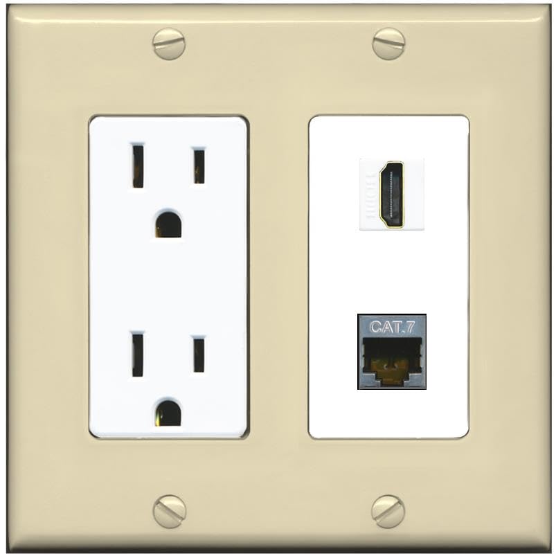 RiteAV HDMI and Cat7 Wall Plate - Outlet [Ivory/White]