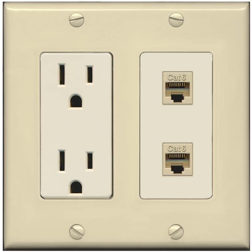RiteAV 2 Port Cat6 Ethernet Wall Plate - Outlet [Ivory/Light-Almond]