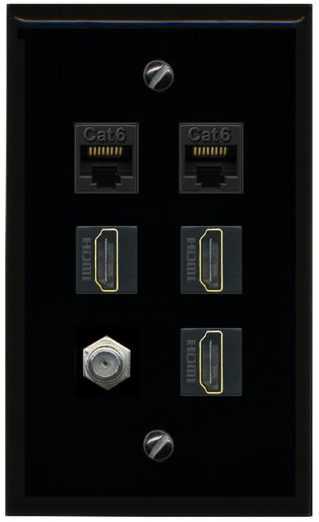 RiteAV 2 CAT6 COAX 3 HDMI Flat/Solid Wall Plate [Black]