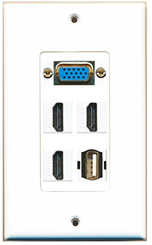 RiteAV (1 Gang Decorative Svga 3 HDMI USB A-A Wall Plate White