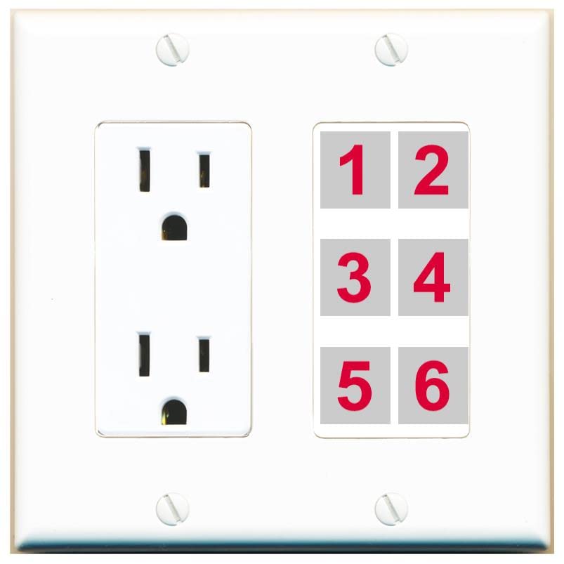 RiteAV 6 Port Custom Wall Plate - Outlet [White/White]