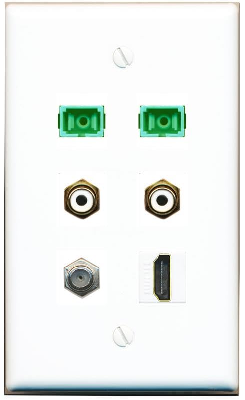 RiteAV Coax HDMI 2 RCA-White 2 SC-APC-SX Flat/Solid Wall Plate [White]