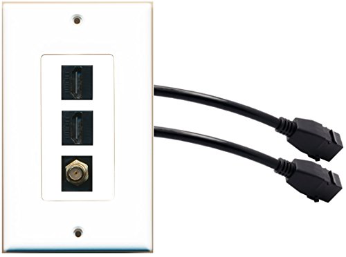 RiteAV (1 Gang Decorative 2 HDMI Black Coax Wall Plate w/Pigtail Extension Cable White