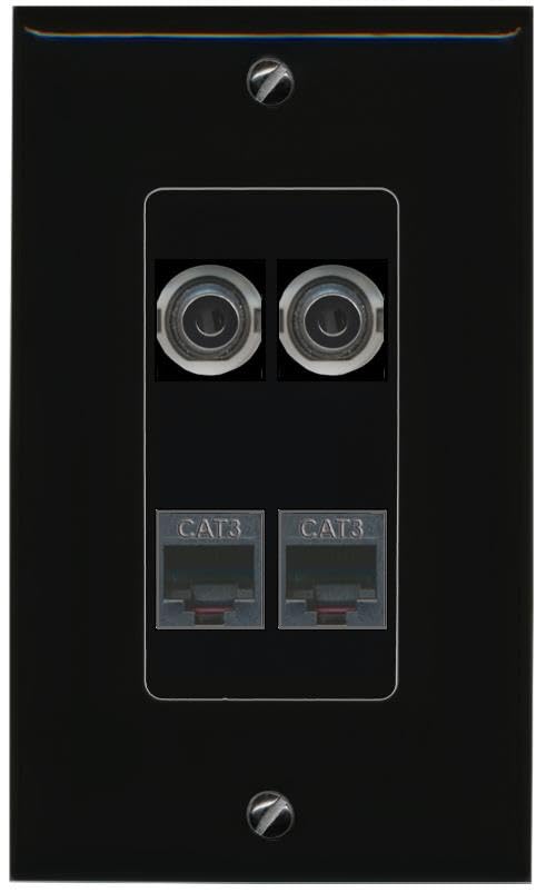 RiteAV 2 3.5mm 2 PHONE Wall Plate Decorative [Black]