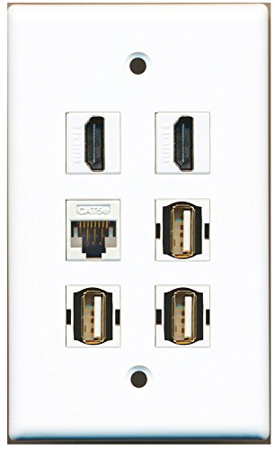 RiteAV - 2 HDMI 3 Port USB A-A 1 Port Cat5e Ethernet White Wall Plate