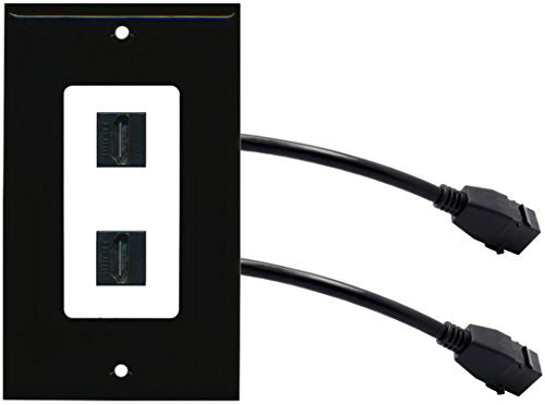 RiteAV (1 Gang Decorative 2 HDMI Black Wall Plate w/Pigtail Extension Cable Black on White