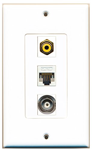 RiteAV 1 Port RCA Yellow 1 Port BNC 1 Port Cat5e Ethernet White Wall Plate OVERSIZED