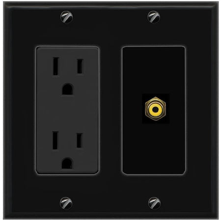 RiteAV RCA-YELLOW Wall Plate with Power Outlet [Black]
